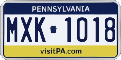 PA license plate MXK1018