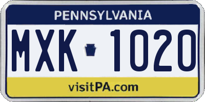 PA license plate MXK1020