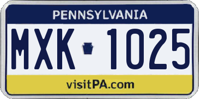PA license plate MXK1025