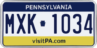 PA license plate MXK1034