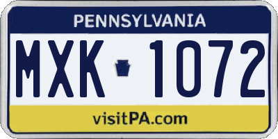 PA license plate MXK1072