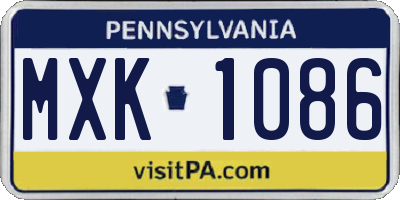 PA license plate MXK1086