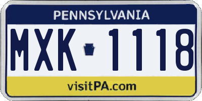PA license plate MXK1118