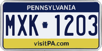 PA license plate MXK1203