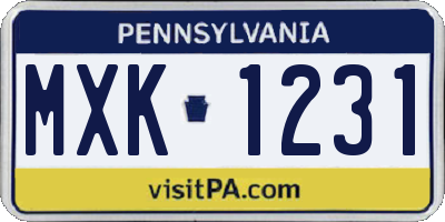 PA license plate MXK1231