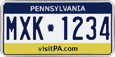PA license plate MXK1234