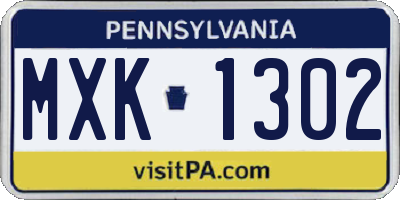 PA license plate MXK1302