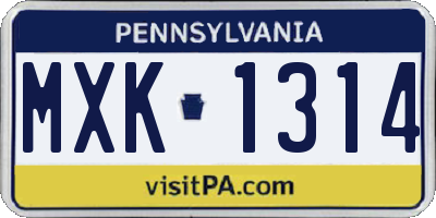 PA license plate MXK1314