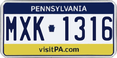 PA license plate MXK1316