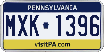 PA license plate MXK1396