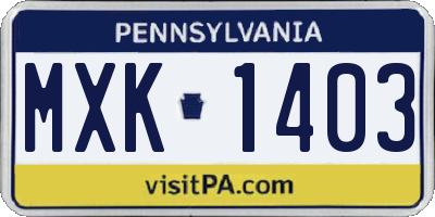 PA license plate MXK1403