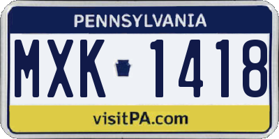 PA license plate MXK1418