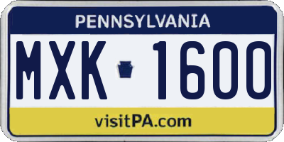 PA license plate MXK1600