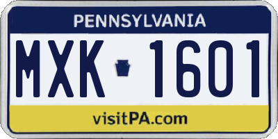 PA license plate MXK1601