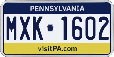 PA license plate MXK1602