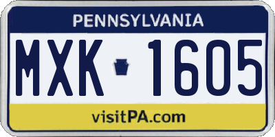 PA license plate MXK1605