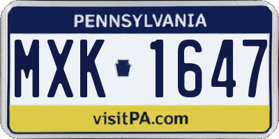 PA license plate MXK1647