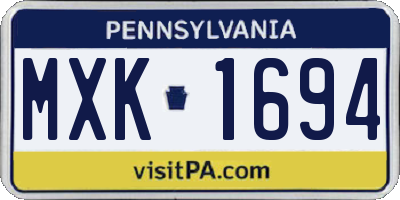 PA license plate MXK1694