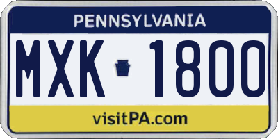 PA license plate MXK1800