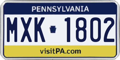 PA license plate MXK1802