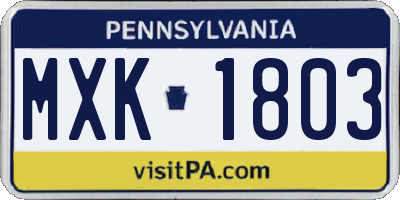 PA license plate MXK1803