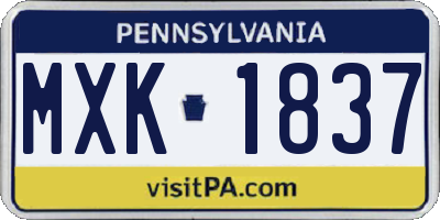 PA license plate MXK1837