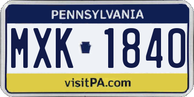 PA license plate MXK1840