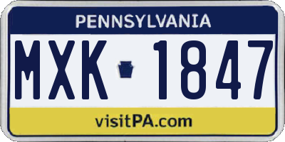 PA license plate MXK1847