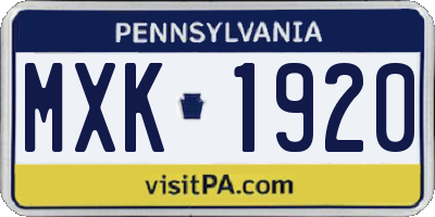 PA license plate MXK1920