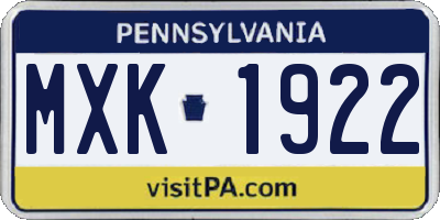 PA license plate MXK1922