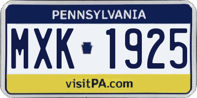 PA license plate MXK1925