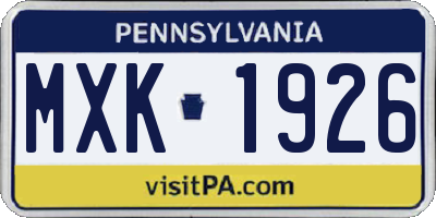 PA license plate MXK1926