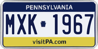 PA license plate MXK1967