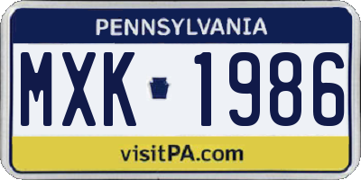PA license plate MXK1986