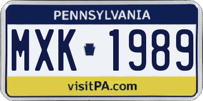 PA license plate MXK1989