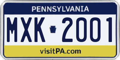 PA license plate MXK2001