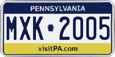 PA license plate MXK2005