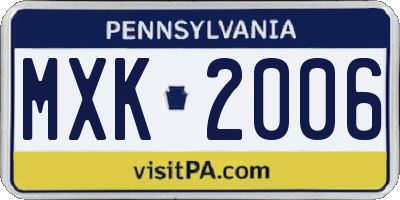 PA license plate MXK2006