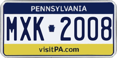 PA license plate MXK2008