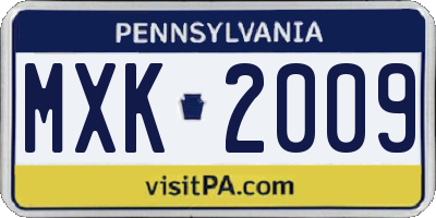 PA license plate MXK2009