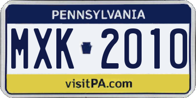PA license plate MXK2010