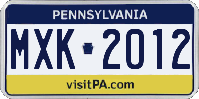 PA license plate MXK2012