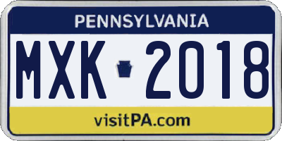 PA license plate MXK2018