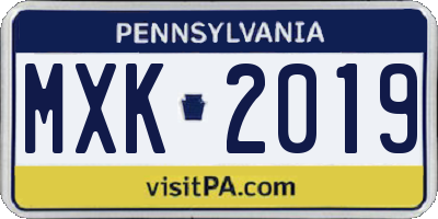 PA license plate MXK2019