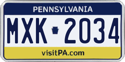 PA license plate MXK2034