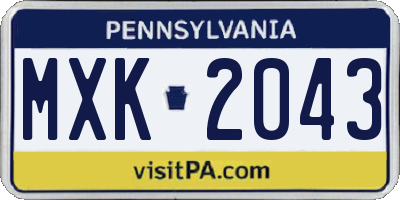PA license plate MXK2043