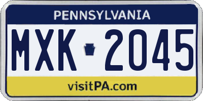 PA license plate MXK2045