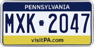 PA license plate MXK2047
