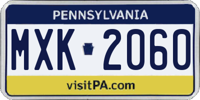 PA license plate MXK2060