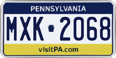 PA license plate MXK2068